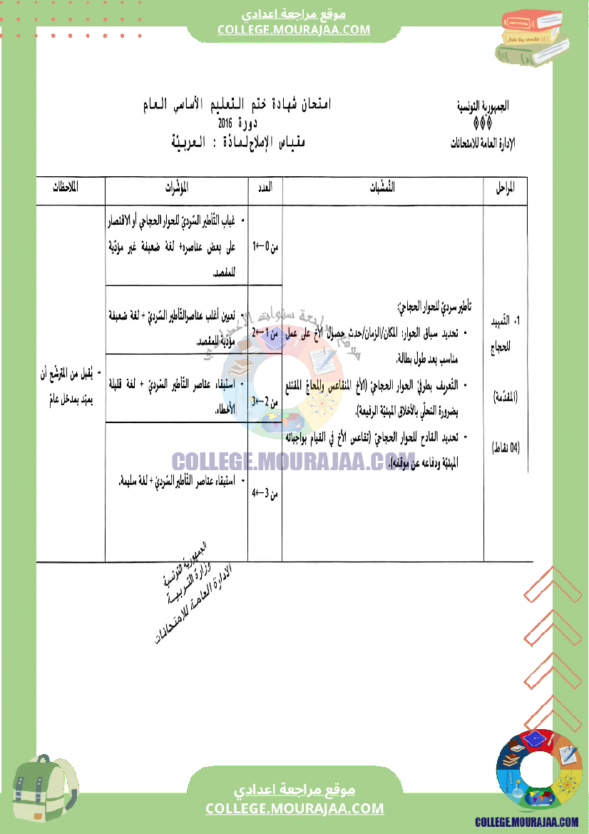اصلاح اختبار العربية مناظرة النوفيام سنة 2016